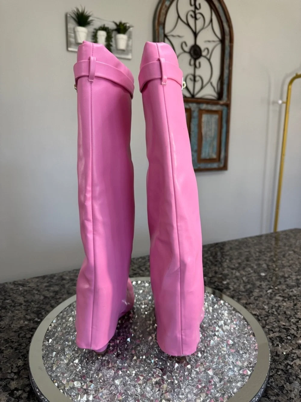 Pink Women's Knee-High skirted wedge Fashion Boots